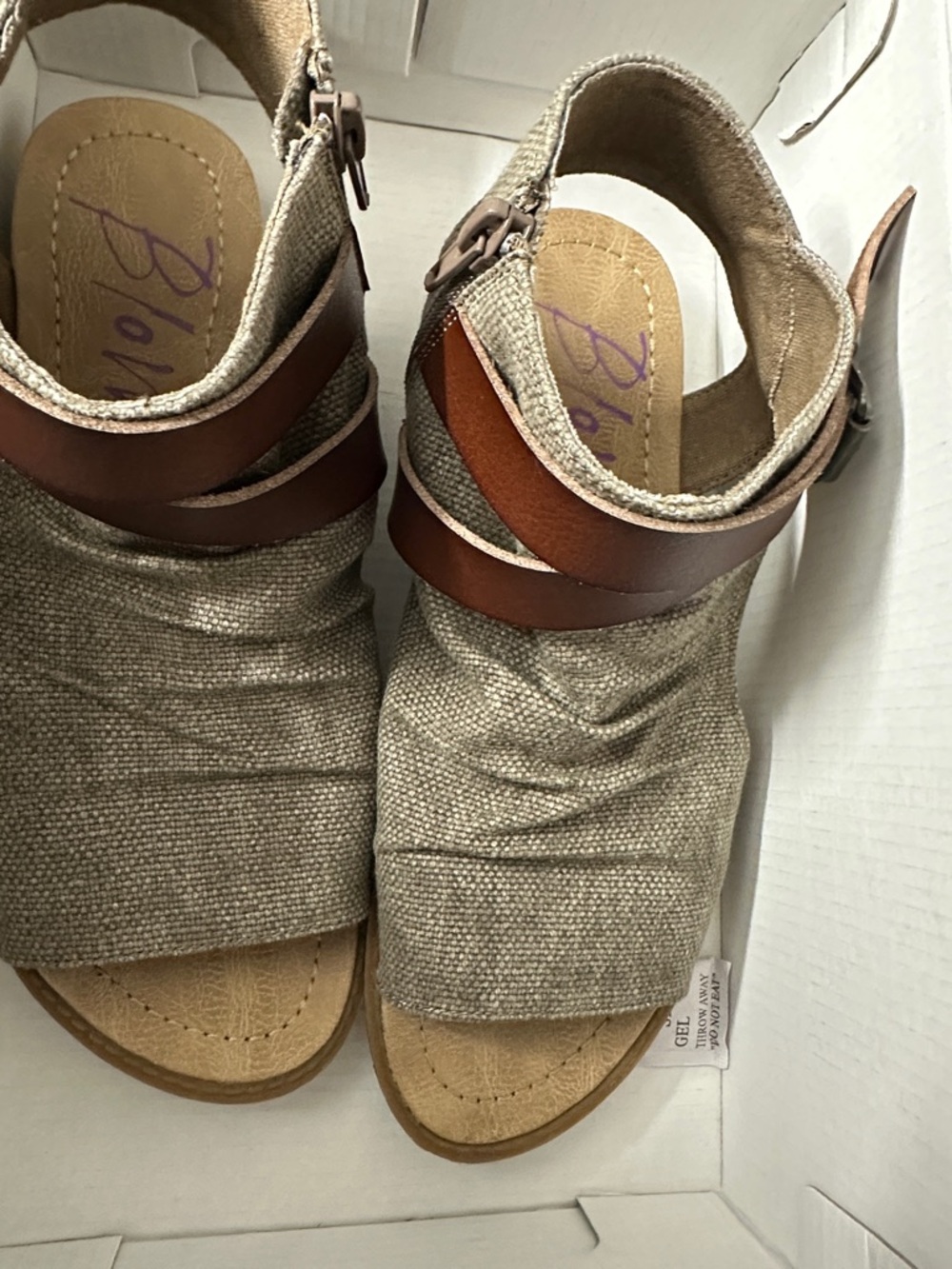 Blowfish Beige Canvas and Brown Strap Open-Toe Sandals - Picture 6 of 6
